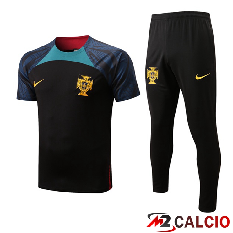 Maglie Calcio Personalizzate,Tute Calcio Squadre,Maglia Nazionale Italiana Calcio | T Shirt Allenamento Portogallo + Pantaloni Nero 2022/2023