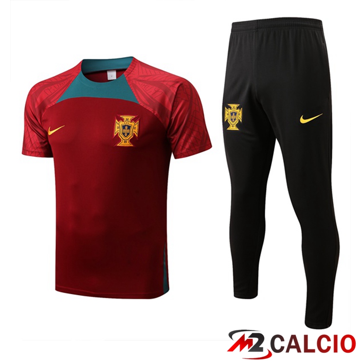 Maglie Calcio Personalizzate,Tute Calcio Squadre,Maglia Nazionale Italiana Calcio | T Shirt Allenamento Portogallo + Pantaloni Rosso 2022/2023