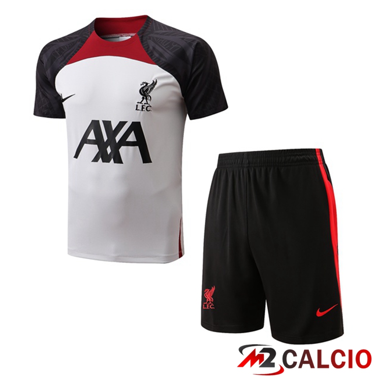 Maglie Calcio Personalizzate,Tute Calcio Squadre,Maglia Nazionale Italiana Calcio | T Shirt Allenamento FC Liverpool + Pantaloncini Bianco Nero 2022/2023