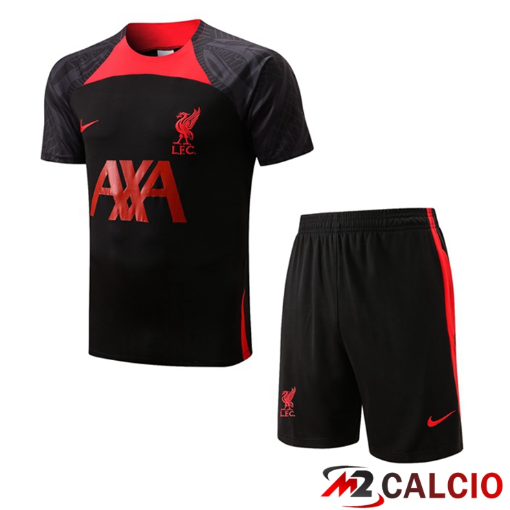 Maglie Calcio Personalizzate,Tute Calcio Squadre,Maglia Nazionale Italiana Calcio | T Shirt Allenamento FC Liverpool + Pantaloncini Nero 2022/2023