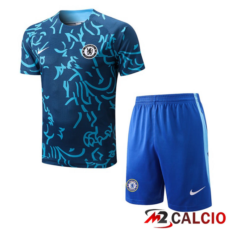 Maglie Calcio Personalizzate,Tute Calcio Squadre,Maglia Nazionale Italiana Calcio | T Shirt Allenamento FC Chelsea + Pantaloncini Blu 2022/2023