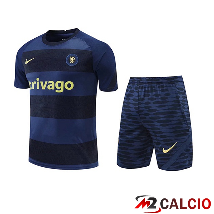 Maglie Calcio Personalizzate,Tute Calcio Squadre,Maglia Nazionale Italiana Calcio | T Shirt Allenamento FC Chelsea + Pantaloncini Blu Reale 2022/2023