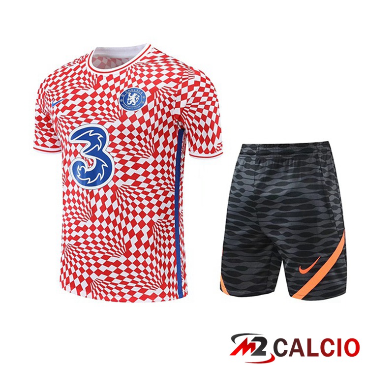 Maglie Calcio Personalizzate,Tute Calcio Squadre,Maglia Nazionale Italiana Calcio | T Shirt Allenamento FC Chelsea + Pantaloncini Rosso 2022/2023