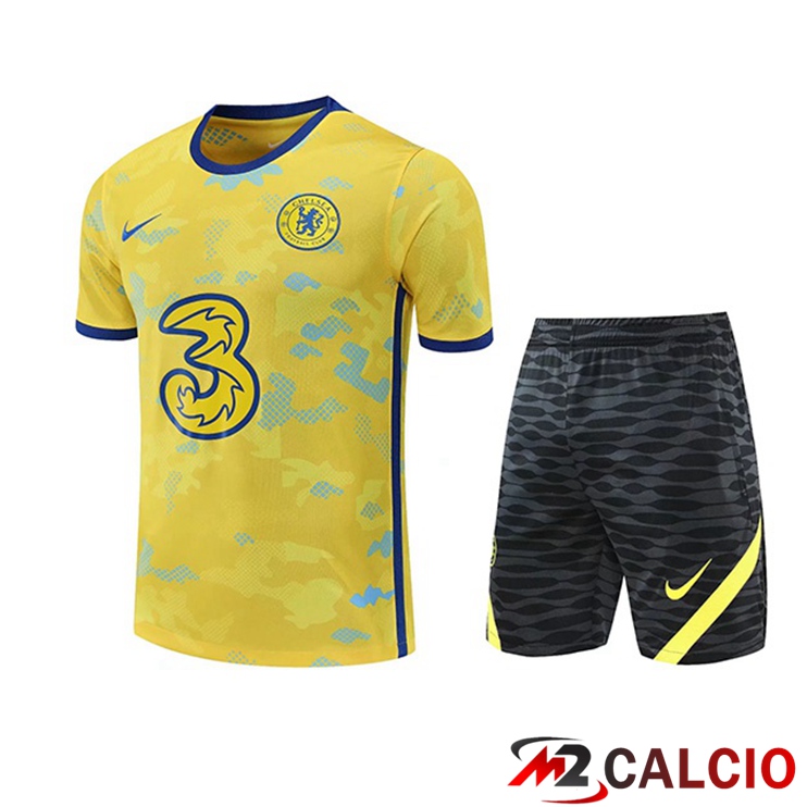 Maglie Calcio Personalizzate,Tute Calcio Squadre,Maglia Nazionale Italiana Calcio | T Shirt Allenamento FC Chelsea + Pantaloncini Giallo 2022/2023