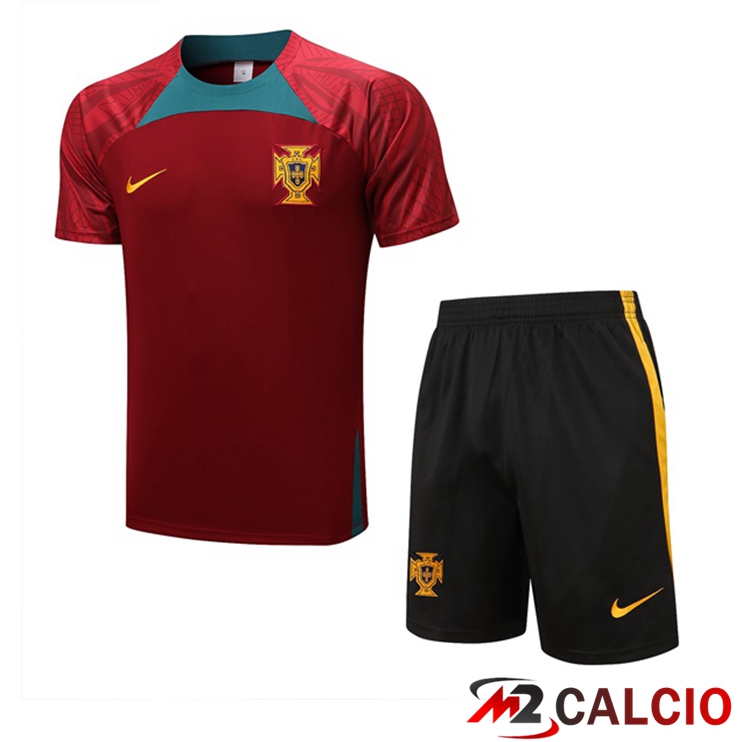 Maglie Calcio Personalizzate,Tute Calcio Squadre,Maglia Nazionale Italiana Calcio | T Shirt Allenamento Portogallo + Pantaloncini Nero 2022/2023