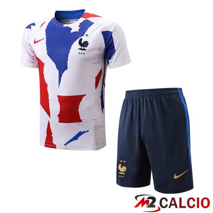 Maglie Calcio Personalizzate,Tute Calcio Squadre,Maglia Nazionale Italiana Calcio | T Shirt Allenamento Francia + Pantaloncini Bianco 2022/2023