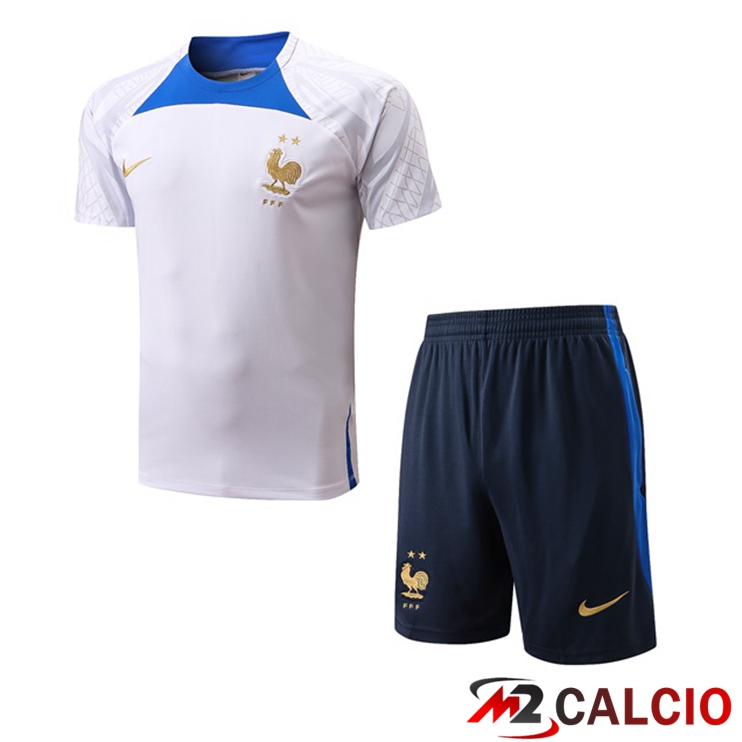 Maglie Calcio Personalizzate,Tute Calcio Squadre,Maglia Nazionale Italiana Calcio | T Shirt Allenamento Francia + Pantaloncini Bianco 2022/2023