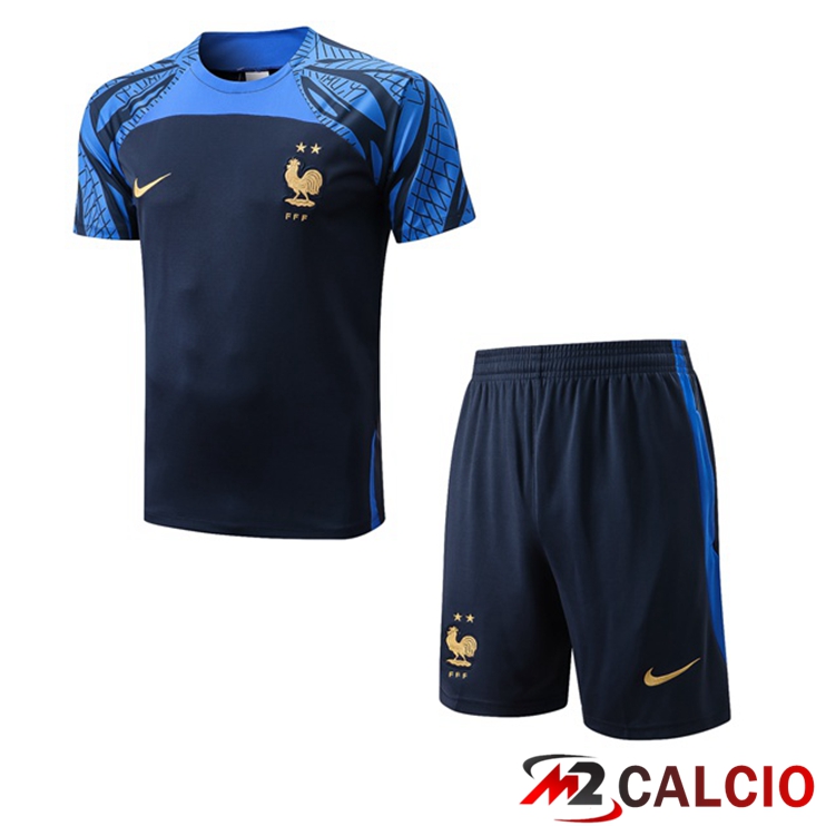 Maglie Calcio Personalizzate,Tute Calcio Squadre,Maglia Nazionale Italiana Calcio | T Shirt Allenamento Francia + Pantaloncini Blu Reale 2022/2023