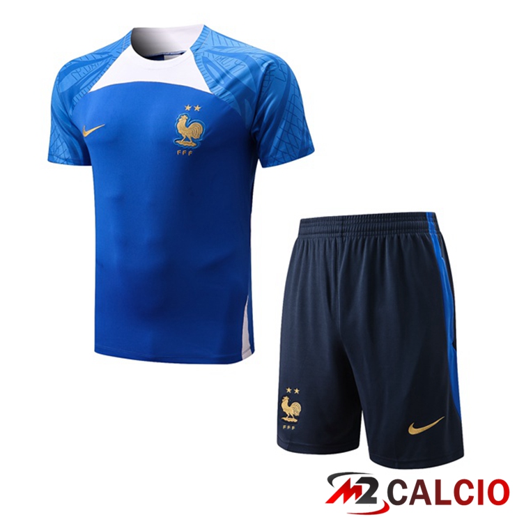Maglie Calcio Personalizzate,Tute Calcio Squadre,Maglia Nazionale Italiana Calcio | T Shirt Allenamento Francia + Pantaloncini Blu 2022/2023