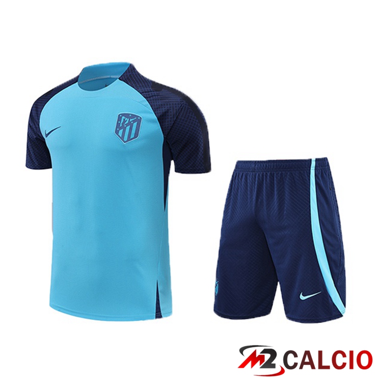 Maglie Calcio Personalizzate,Tute Calcio Squadre,Maglia Nazionale Italiana Calcio | T Shirt Allenamento Atletico Madrid + Pantaloncini Blu 2022/2023