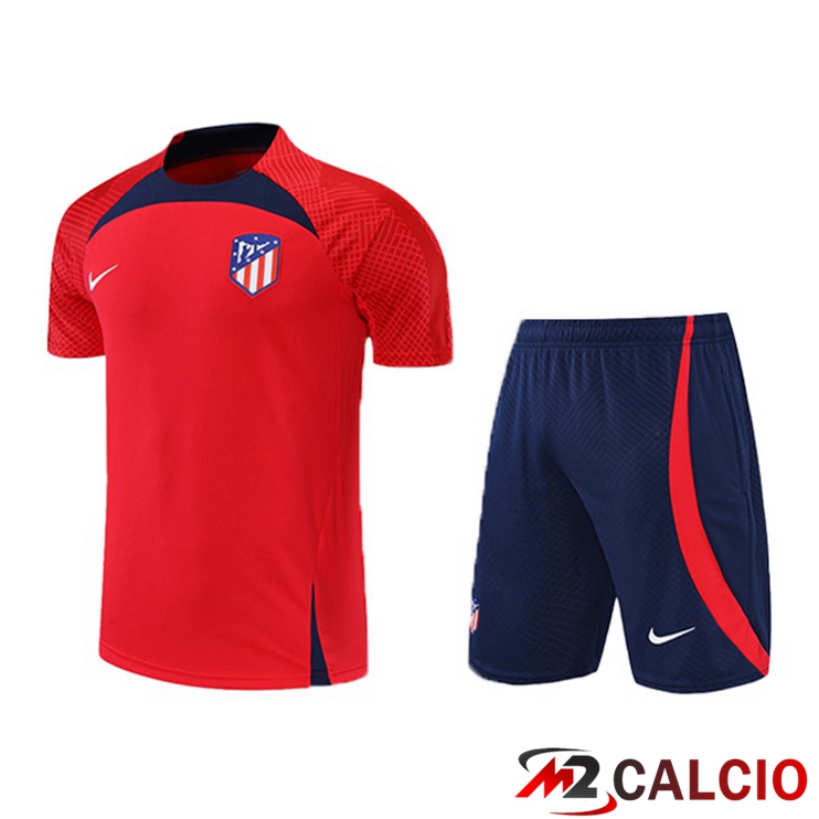 Maglie Calcio Personalizzate,Tute Calcio Squadre,Maglia Nazionale Italiana Calcio | T Shirt Allenamento Atletico Madrid + Pantaloncini Rosso 2022/2023