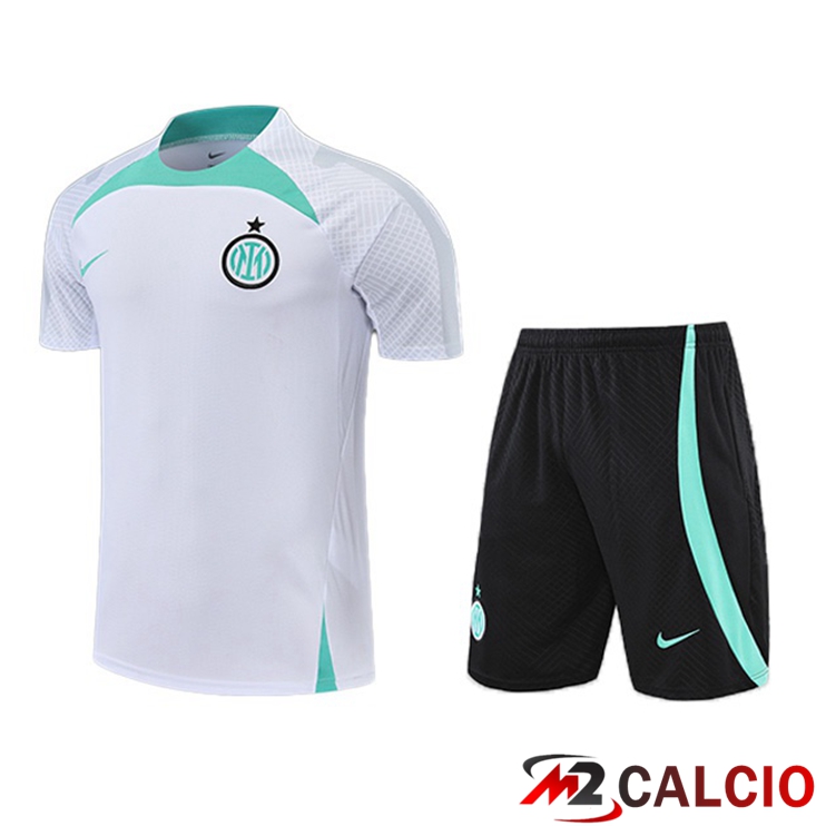 Maglie Calcio Personalizzate,Tute Calcio Squadre,Maglia Nazionale Italiana Calcio | T Shirt Allenamento Inter Milan + Pantaloncini Bianco 2022/2023