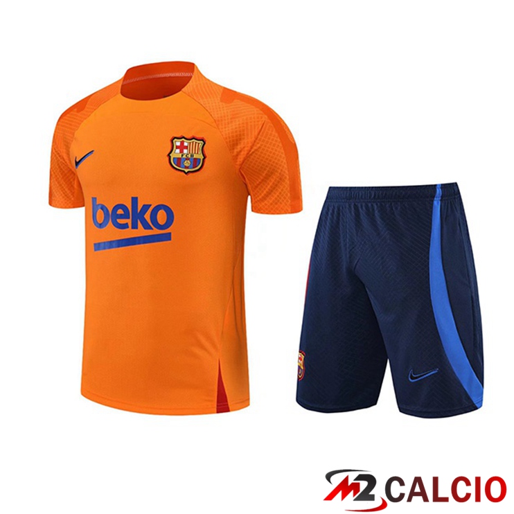 Maglie Calcio Personalizzate,Tute Calcio Squadre,Maglia Nazionale Italiana Calcio | T Shirt Allenamento FC Barcellona + Pantaloncini Arancia 2022/2023