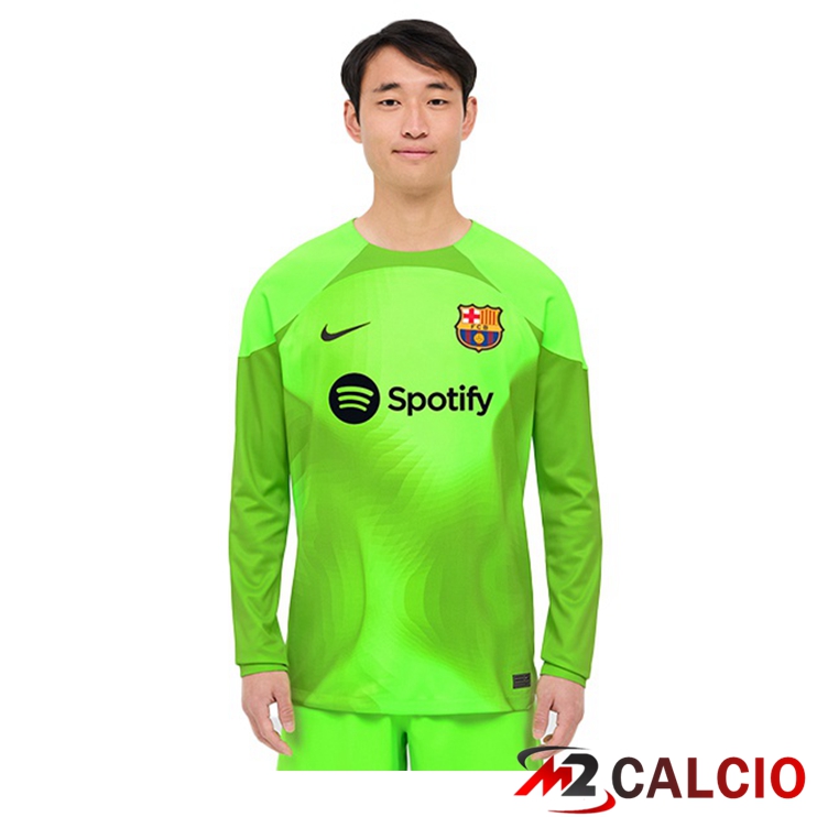 Maglie Calcio Personalizzate,Tute Calcio Squadre,Maglia Nazionale Italiana Calcio | Maglie Calcio FC Barcellona Prima Portiere Manica Lunga Verde 2022/2023