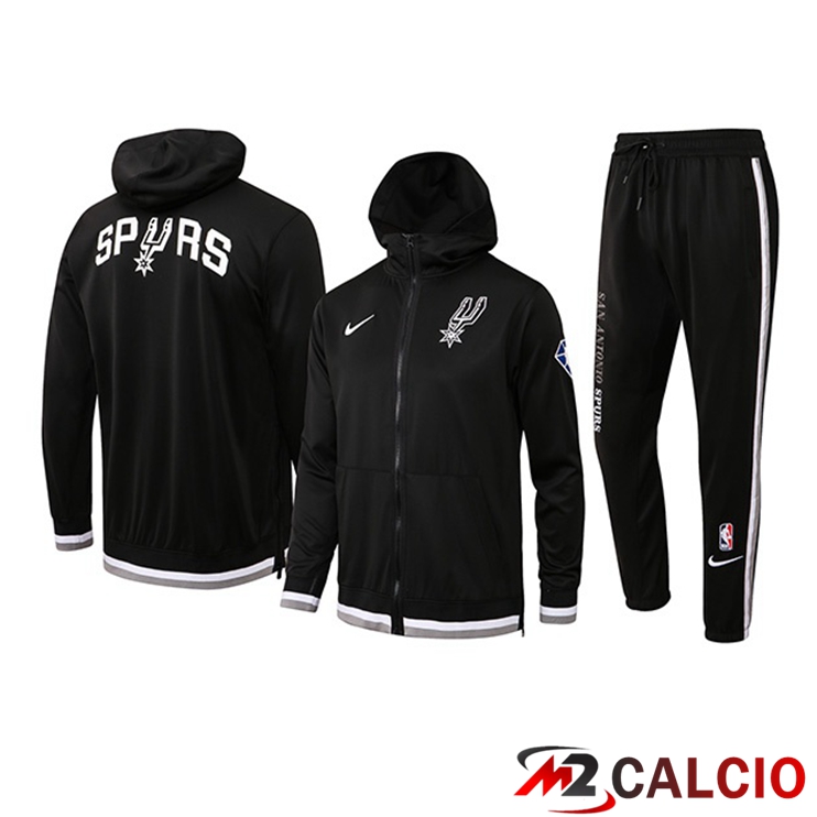 Insieme Giacca Con Cappuccio Tuta San Antonio Spurs Nero 2022/2023