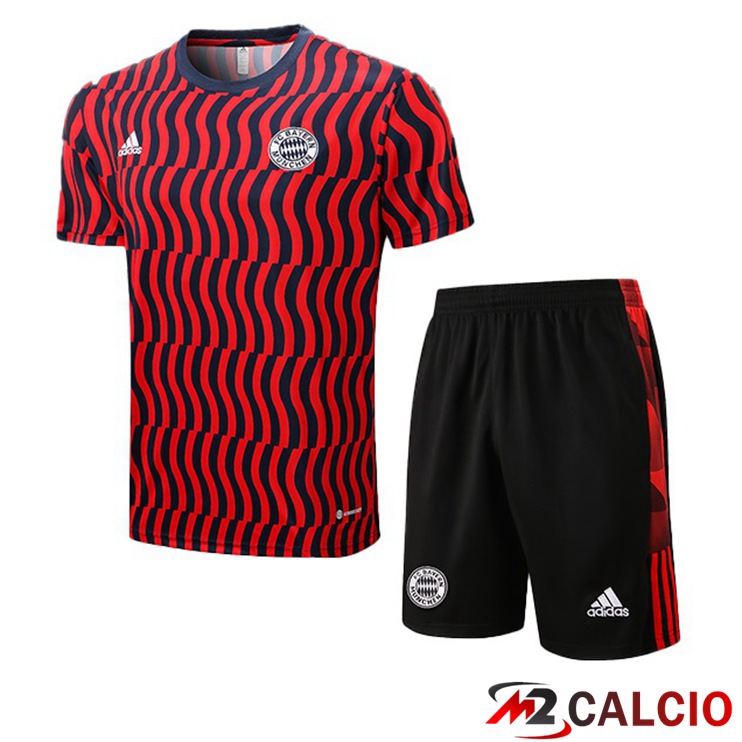 Maglie Calcio Personalizzate,Tute Calcio Squadre,Maglia Nazionale Italiana Calcio | T Shirt Allenamento Bayern Monaco + Shorts Rosso 2022/2023