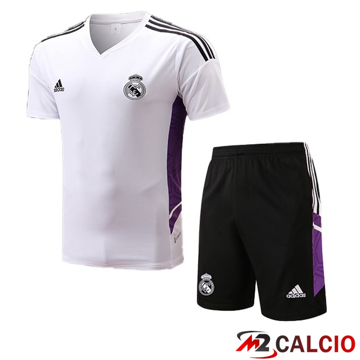 Maglie Calcio Personalizzate,Tute Calcio Squadre,Maglia Nazionale Italiana Calcio | T Shirt Allenamento Real Madrid + Shorts Bianco 2022/2023