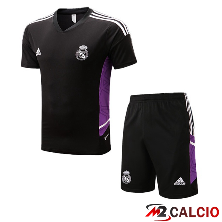 Maglie Calcio Personalizzate,Tute Calcio Squadre,Maglia Nazionale Italiana Calcio | T Shirt Allenamento Real Madrid + Shorts Nero 2022/2023