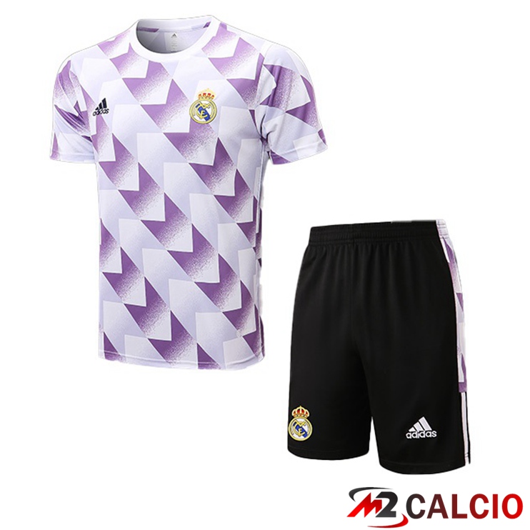 Maglie Calcio Personalizzate,Tute Calcio Squadre,Maglia Nazionale Italiana Calcio | T Shirt Allenamento Real Madrid + Shorts Porpora 2022/2023