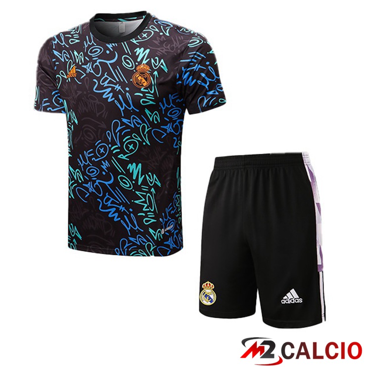 Maglie Calcio Personalizzate,Tute Calcio Squadre,Maglia Nazionale Italiana Calcio | T Shirt Allenamento Real Madrid + Shorts Nero 2022/2023