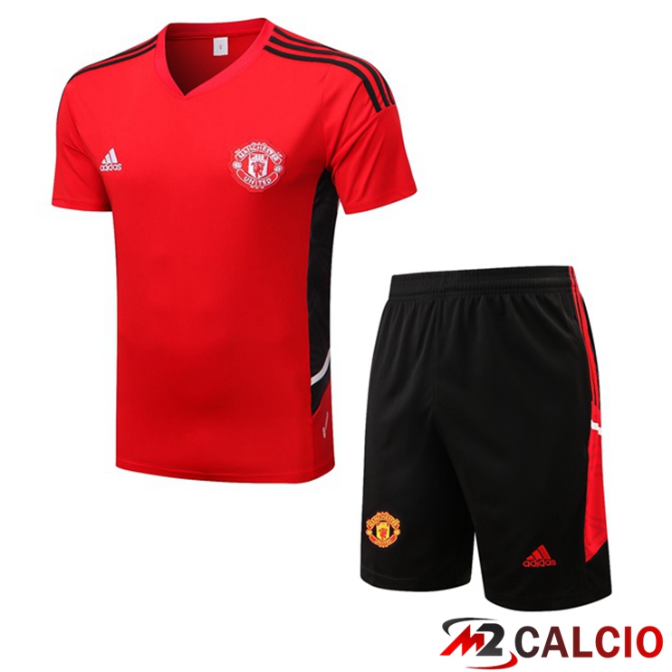 Maglie Calcio Personalizzate,Tute Calcio Squadre,Maglia Nazionale Italiana Calcio | T Shirt Allenamento Manchester United + Shorts Rosso 2022/2023