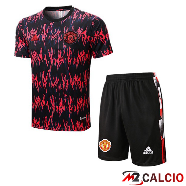Maglie Calcio Personalizzate,Tute Calcio Squadre,Maglia Nazionale Italiana Calcio | T Shirt Allenamento Manchester United + Shorts Rosso Nero 2022/2023