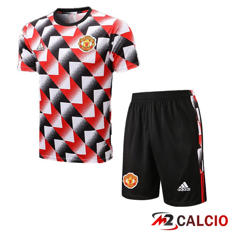 Maglie Calcio Personalizzate,Tute Calcio Squadre,Maglia Nazionale Italiana Calcio | T Shirt Allenamento Manchester United + Shorts Rosso Nero 2022/2023