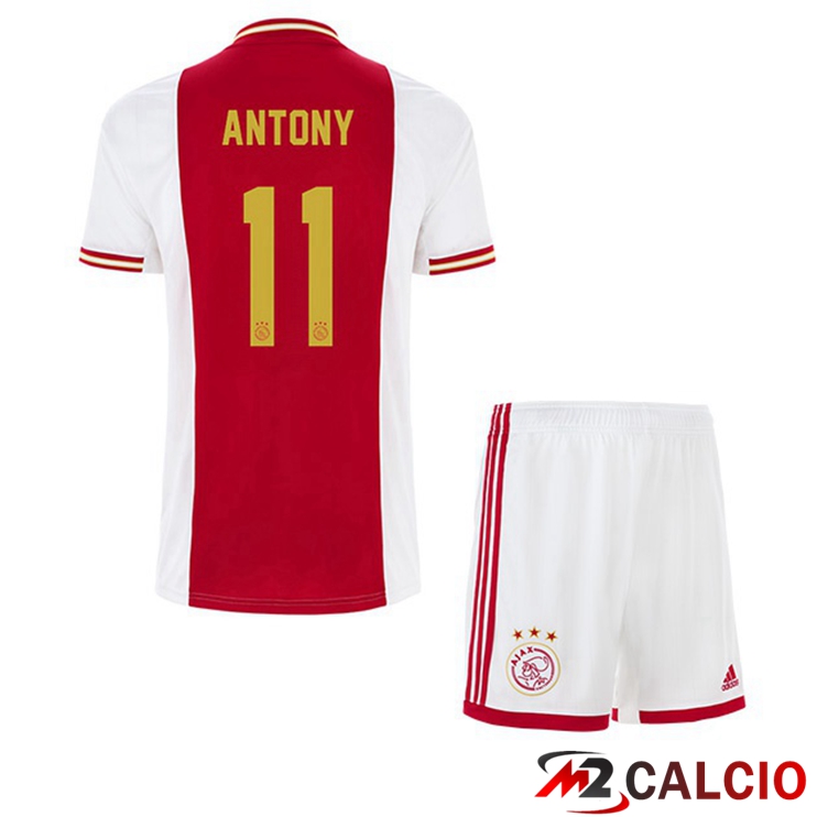 Maglie Calcio Personalizzate,Tute Calcio Squadre,Maglia Nazionale Italiana Calcio | Maglie Calcio AFC Ajax (Antony 11) Bambino Prima Bianco Rosso 2022/2023