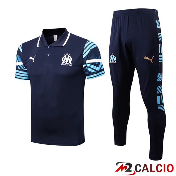 Maglie Calcio Personalizzate,Tute Calcio Squadre,Maglia Nazionale Italiana Calcio | Maglia Polo Marsiglia OM Uomo + Pantaloni Blu Royal 2022/2023