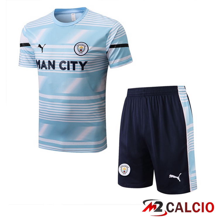 Maglie Calcio Personalizzate,Tute Calcio Squadre,Maglia Nazionale Italiana Calcio | T Shirt Allenamento Manchester City + Shorts Blu 2022/2023