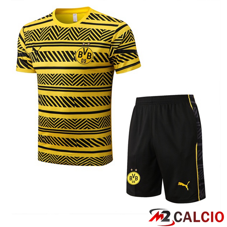 Maglie Calcio Personalizzate,Tute Calcio Squadre,Maglia Nazionale Italiana Calcio | T Shirt Allenamento Dortmund BVB + Shorts Giallo 2022/2023
