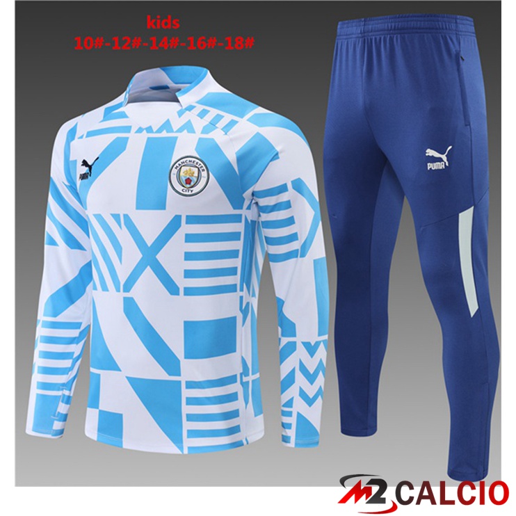 Maglie Calcio Personalizzate,Tute Calcio Squadre,Maglia Nazionale Italiana Calcio | Tuta Calcio Manchester City Bambino Blu Bianco 2022/2023