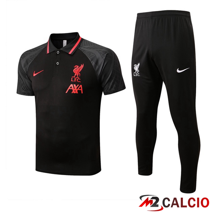 Maglie Calcio Personalizzate,Tute Calcio Squadre,Maglia Nazionale Italiana Calcio | Maglia Polo FC Liverpool Uomo + Pantaloni Nero 2022/2023