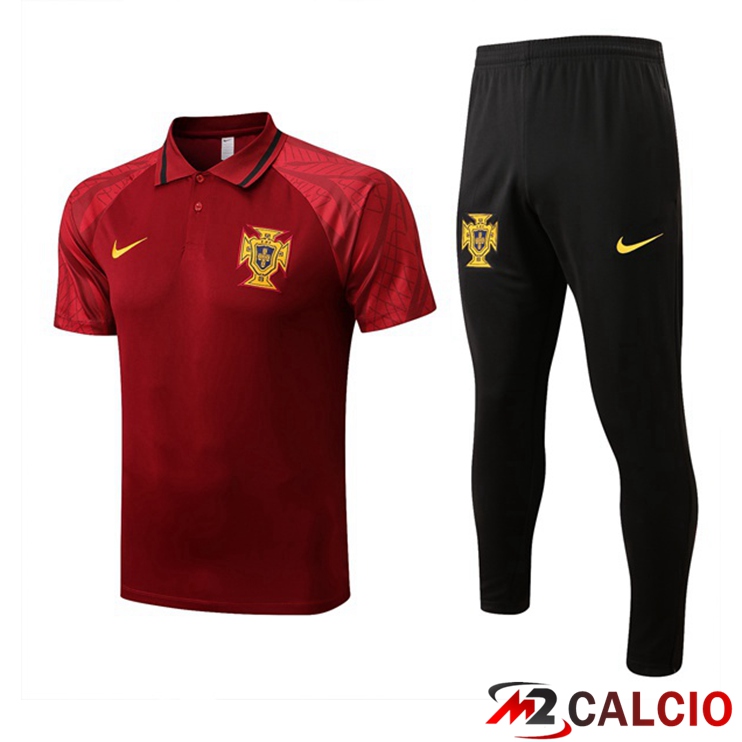 Maglie Calcio Personalizzate,Tute Calcio Squadre,Maglia Nazionale Italiana Calcio | Maglia Polo Portogallo Uomo + Pantaloni Rosso 2022/2023