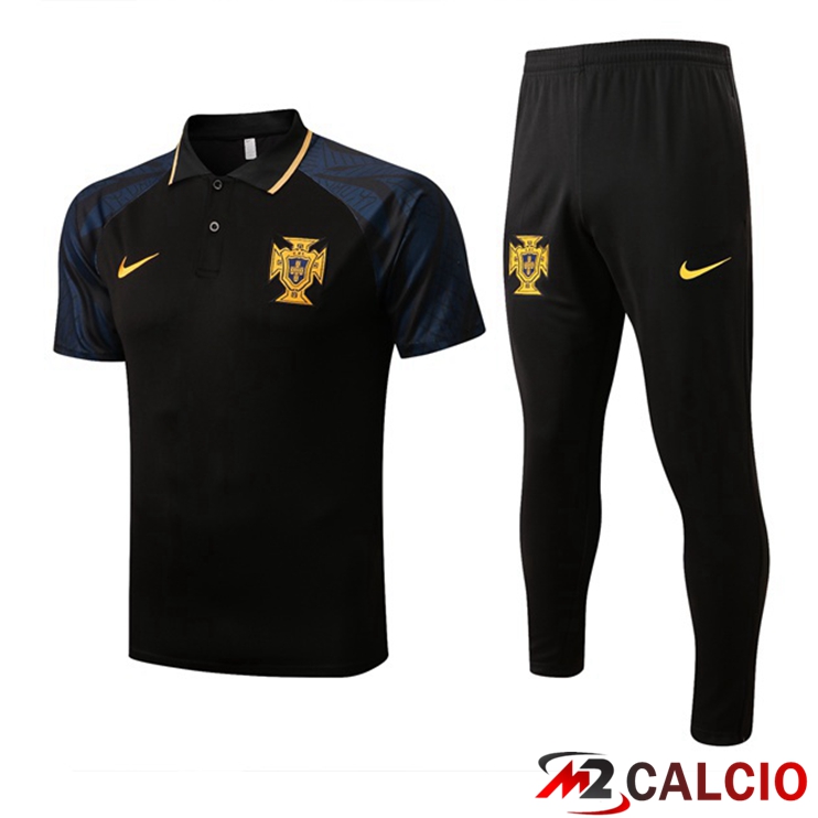 Maglie Calcio Personalizzate,Tute Calcio Squadre,Maglia Nazionale Italiana Calcio | Maglia Polo Portogallo Uomo + Pantaloni Nero 2022/2023