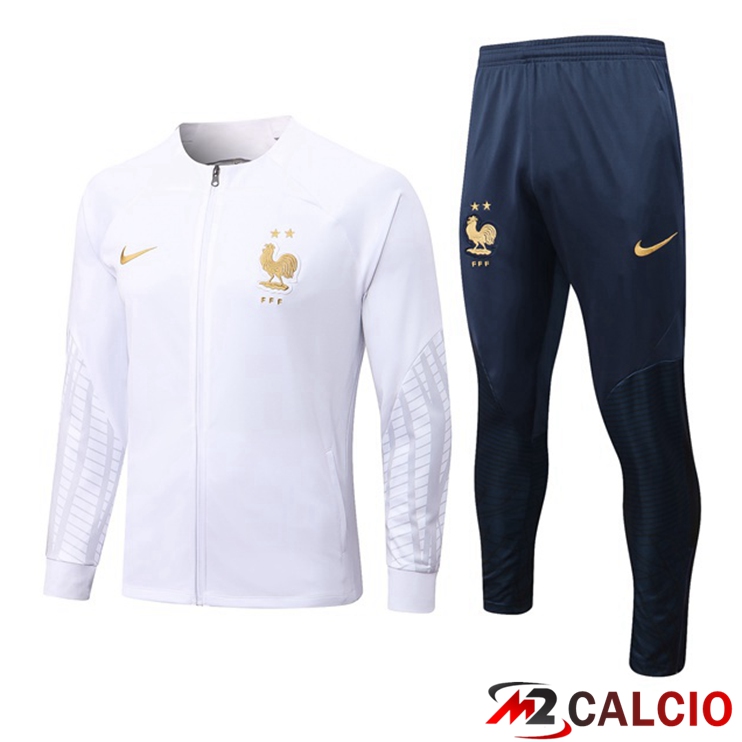 Maglie Calcio Personalizzate,Tute Calcio Squadre,Maglia Nazionale Italiana Calcio | Insieme Tuta Calcio - Giacca Francia Bianco 2022/2023