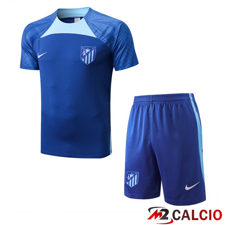 Maglie Calcio Personalizzate,Tute Calcio Squadre,Maglia Nazionale Italiana Calcio | T Shirt Allenamento Atletico Madrid + Shorts Blu 2022/2023