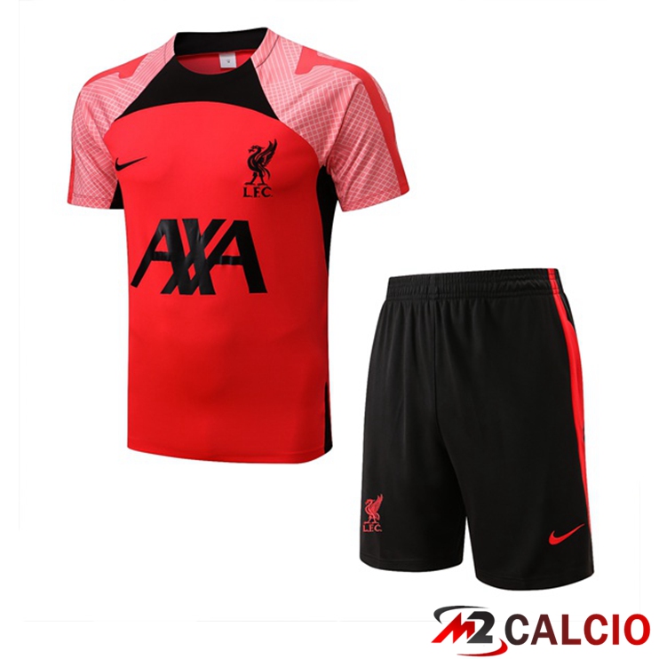 Maglie Calcio Personalizzate,Tute Calcio Squadre,Maglia Nazionale Italiana Calcio | T Shirt Allenamento FC Liverpool + Shorts Rosso 2022/2023