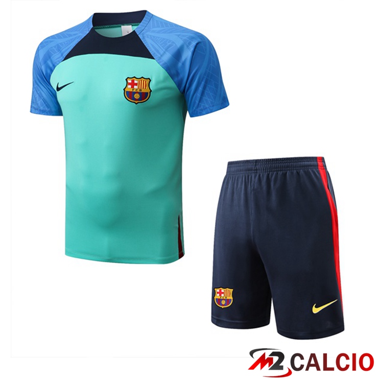 Maglie Calcio Personalizzate,Tute Calcio Squadre,Maglia Nazionale Italiana Calcio | T Shirt Allenamento FC Barcellona + Shorts Verde 2022/2023