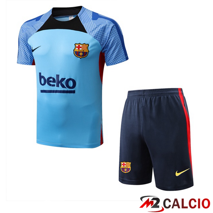 Maglie Calcio Personalizzate,Tute Calcio Squadre,Maglia Nazionale Italiana Calcio | T Shirt Allenamento FC Barcellona + Shorts Blu 2022/2023