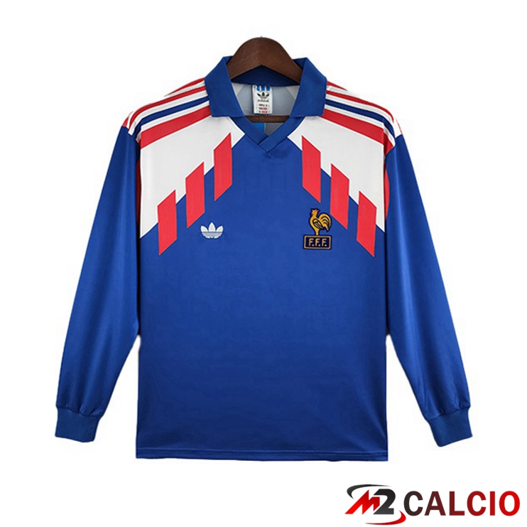 Maglie Calcio Personalizzate,Tute Calcio Squadre,Maglia Nazionale Italiana Calcio | Maglie Calcio Francia Retro Prima Maniche Lunghe Blu 1988-1990