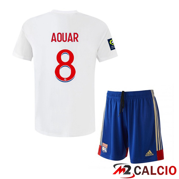 Maglie Calcio Personalizzate,Tute Calcio Squadre,Maglia Nazionale Italiana Calcio | Maglie Calcio Lyon OL (AOUAR 8) Bambino Prima Bianco 2022/2023