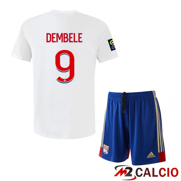 Maglie Calcio Personalizzate,Tute Calcio Squadre,Maglia Nazionale Italiana Calcio | Maglie Calcio Lyon OL (DEMBELE 9) Bambino Prima Bianco 2022/2023