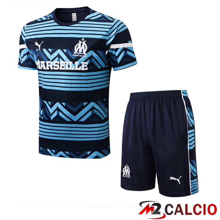 Maglie Calcio Personalizzate,Tute Calcio Squadre,Maglia Nazionale Italiana Calcio | T Shirt Allenamento Marsiglia OM + Pantaloncini Blu Reale 2022/2023