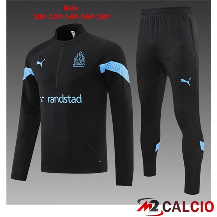 Maglie Calcio Personalizzate,Tute Calcio Squadre,Maglia Nazionale Italiana Calcio | Insieme Tuta Calcio Marsiglia OM Bambino Nero 2022/2023