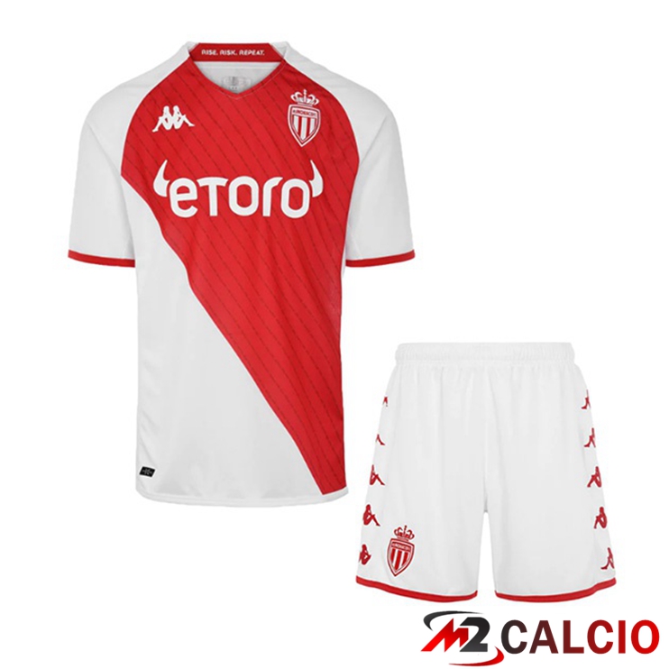 Maglie Calcio Personalizzate,Tute Calcio Squadre,Maglia Nazionale Italiana Calcio | Maglie Calcio AS Monaco Bambino Prima Rosso Bianco 2022/2023