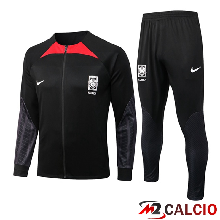 Maglie Calcio Personalizzate,Tute Calcio Squadre,Maglia Nazionale Italiana Calcio | Insieme Tuta Calcio - Giacca Corea Nero 2022/2023