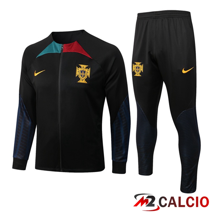 Maglie Calcio Personalizzate,Tute Calcio Squadre,Maglia Nazionale Italiana Calcio | Insieme Tuta Calcio - Giacca Portogallo Nero 2022/2023