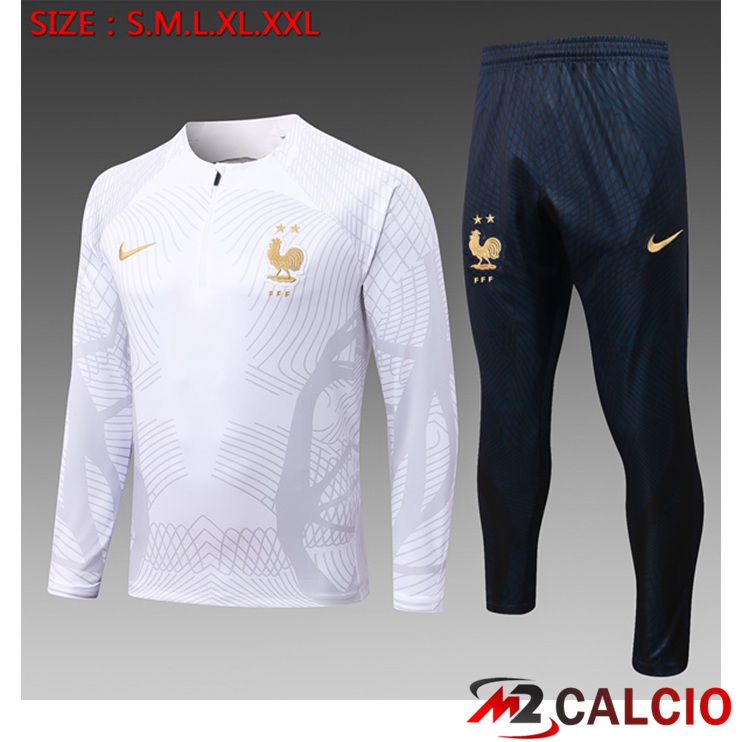 Maglie Calcio Personalizzate,Tute Calcio Squadre,Maglia Nazionale Italiana Calcio | Insieme Tuta Calcio Francia Bambino Bianco 2022/2023