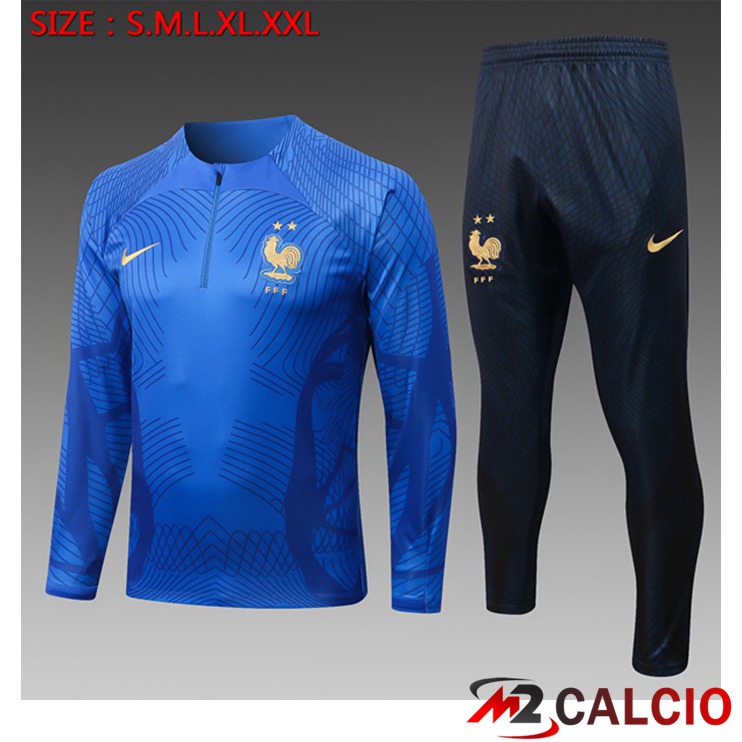 Maglie Calcio Personalizzate,Tute Calcio Squadre,Maglia Nazionale Italiana Calcio | Insieme Tuta Calcio Francia Bambino Blu 2022/2023